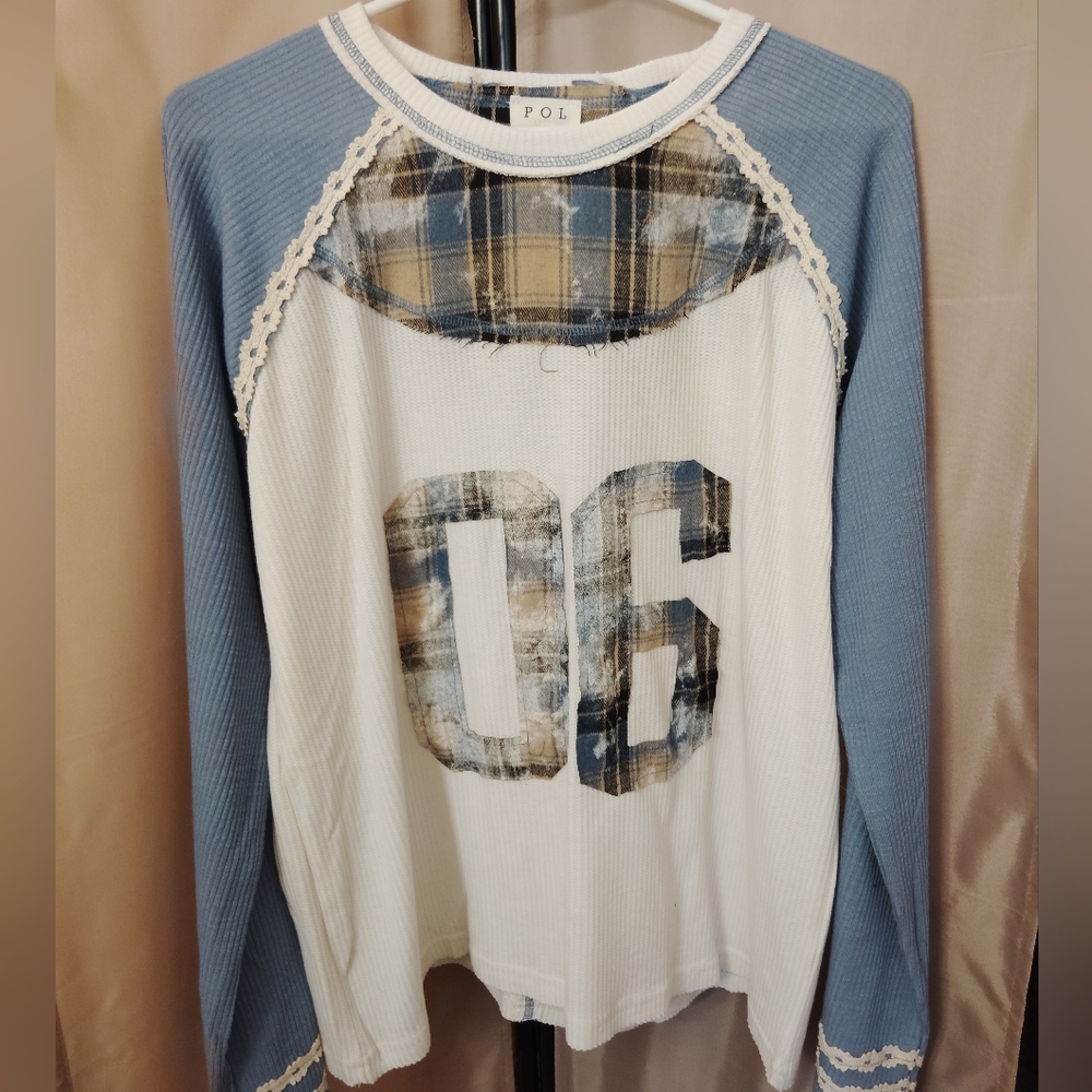 POL Kids Blue and Cream Long Sleeve Tee